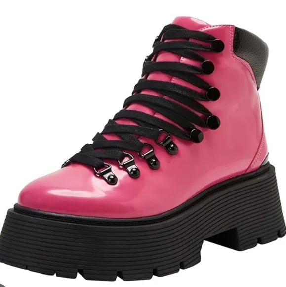 Katy Perry Collections Women's Vibrant Pink Lace-Up Boots - Picture 1 of 6